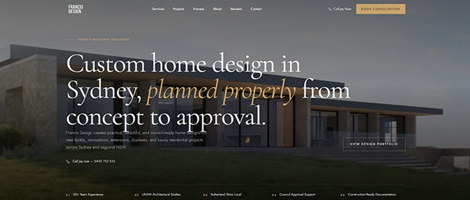Website design for a custom home design and building company, shown on desktop
