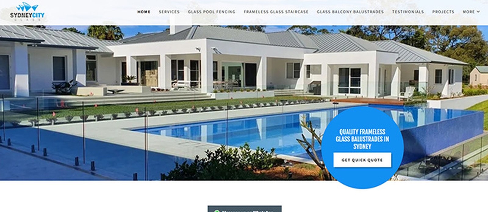 Website design for a glass balustrades and pool fencing business, shown on desktop
