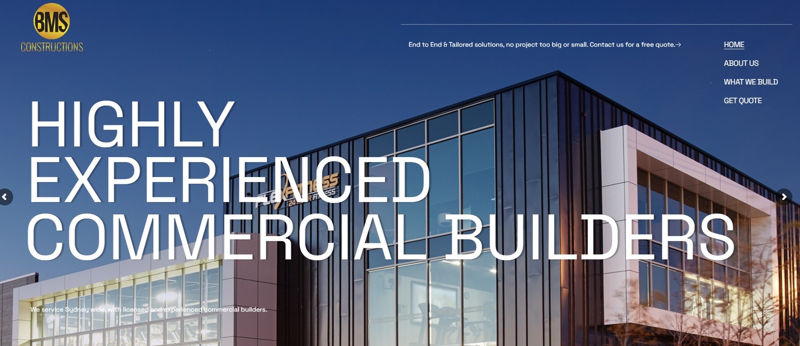 Website design for a commercial building company, shown on desktop