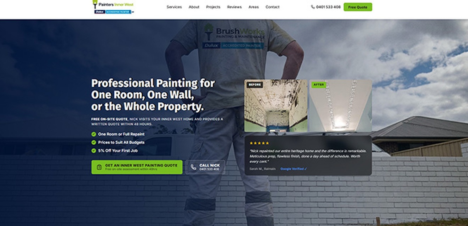 Website design for a professional painting and decorating business, shown on desktop